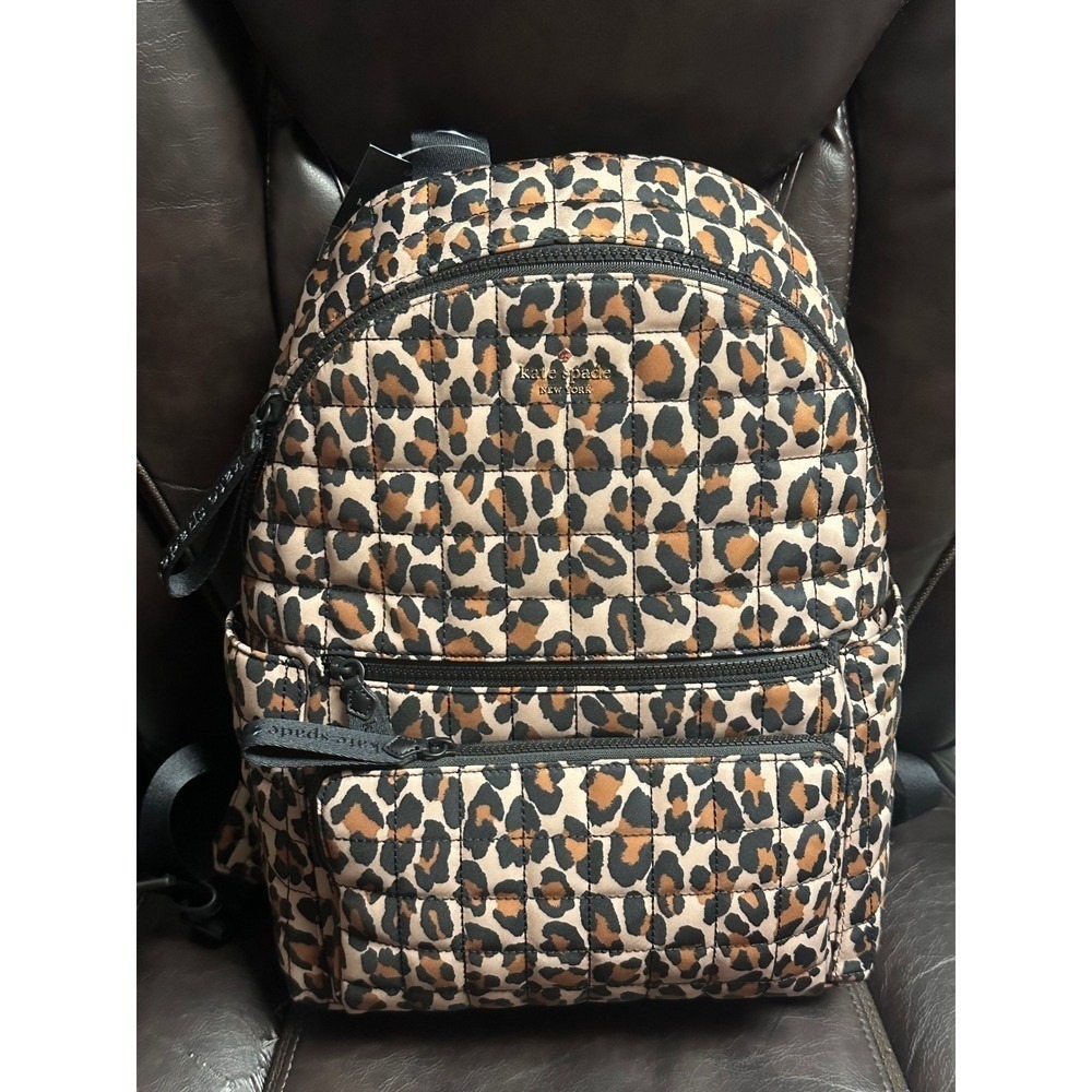 Kate Spade New York Quilted Leopard Print Backpack Bag Brown Multi Camden - Picture 3 of 5